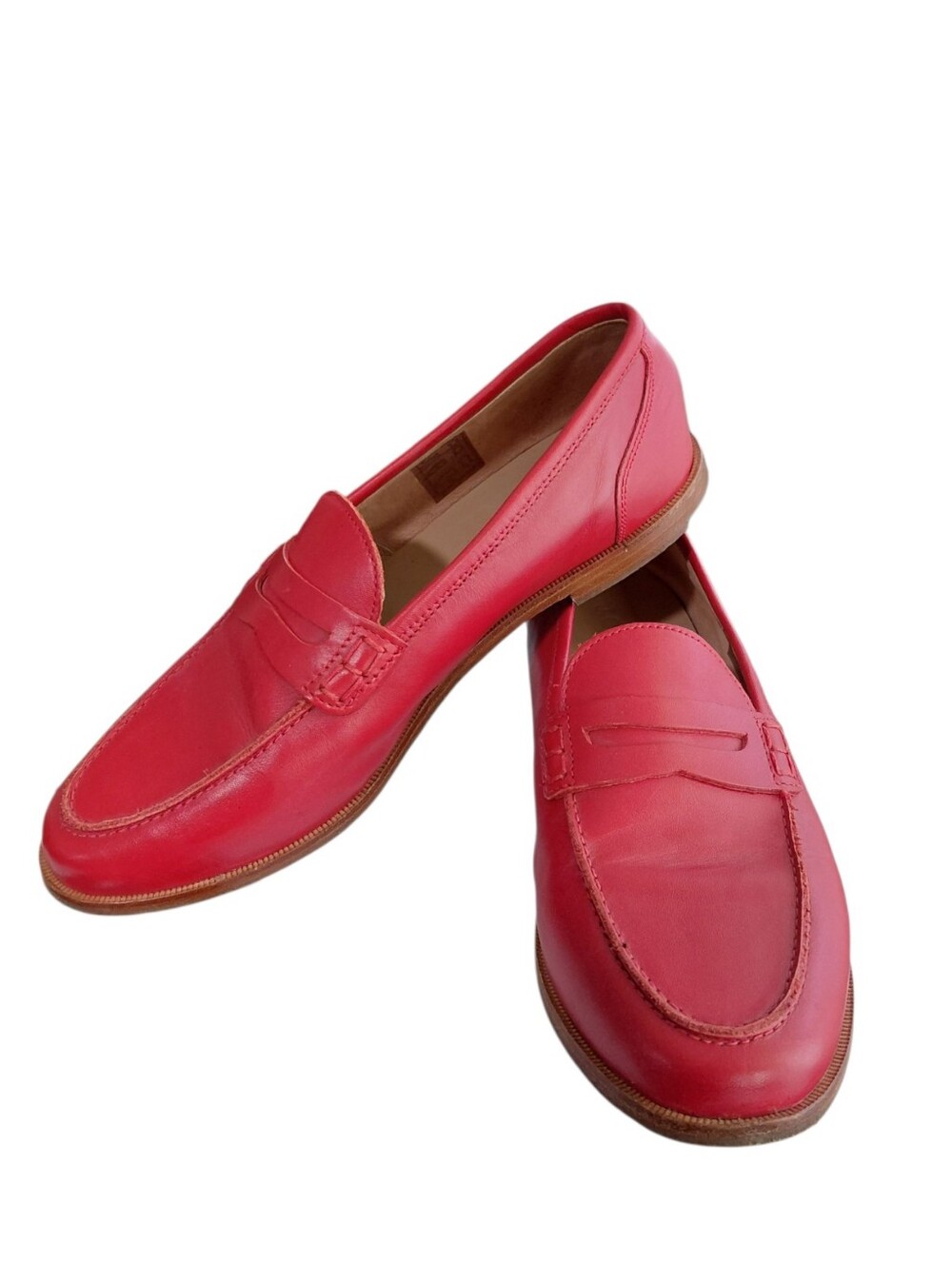 J. Crew Coral-Red Leather Penny Loafers